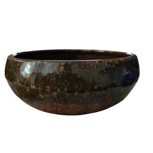 Vintage Studio Pottery Ceramic Bowl Brown Green Mottled Glaze Handcrafted 6.25"